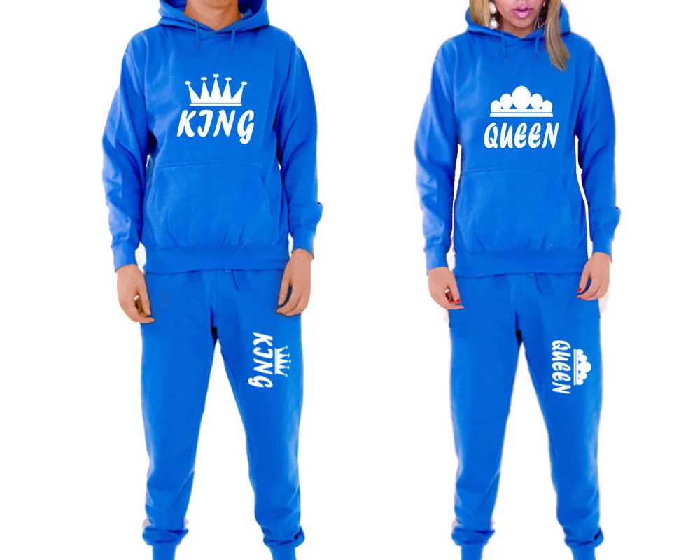 King Queen Couple Matching Hoodie and Jogger Pants Top&Bottom Sets