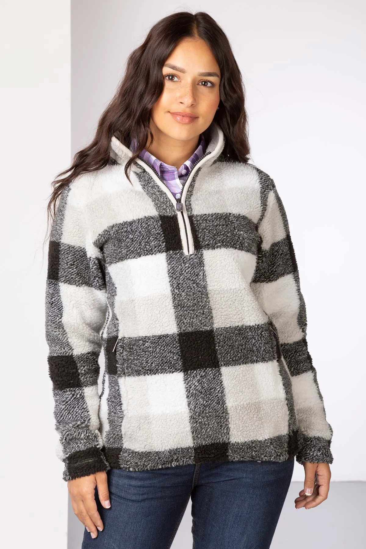 Ladies Sherpa Fleece Checked Jumper - Fimber