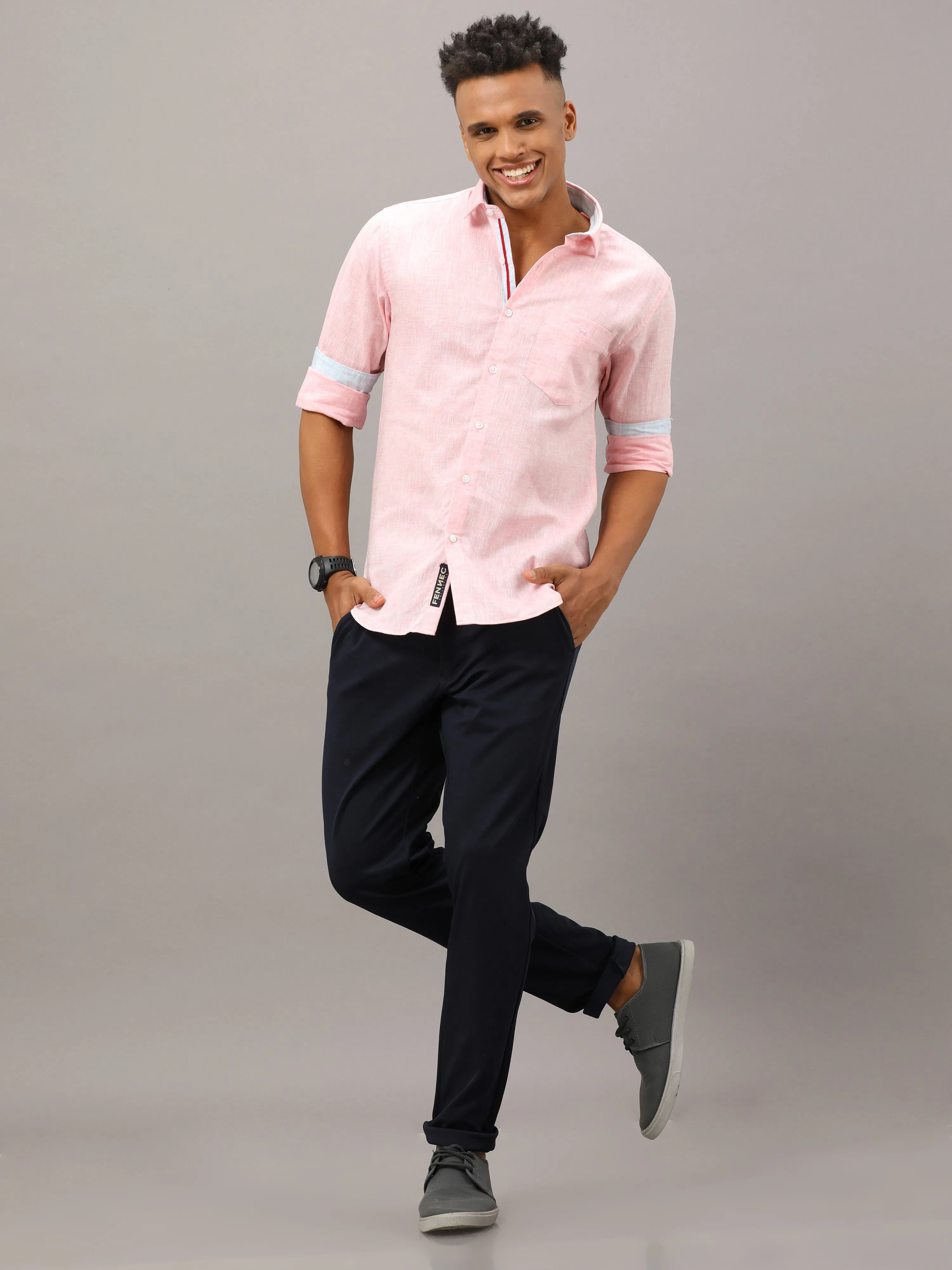 Light Pink Fit Linen Shirt