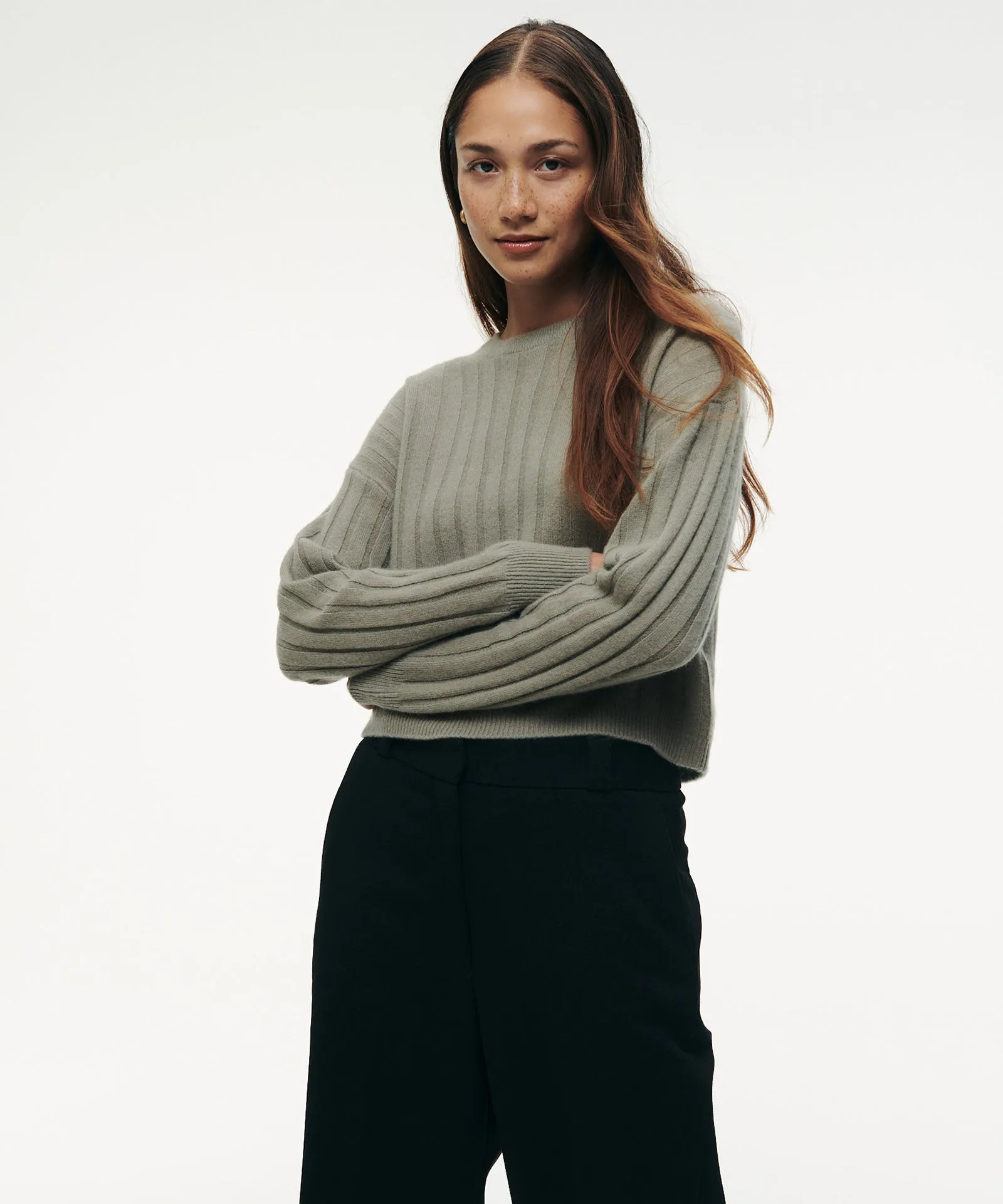 Lightweight Cashmere Ribbed Cropped Sweater