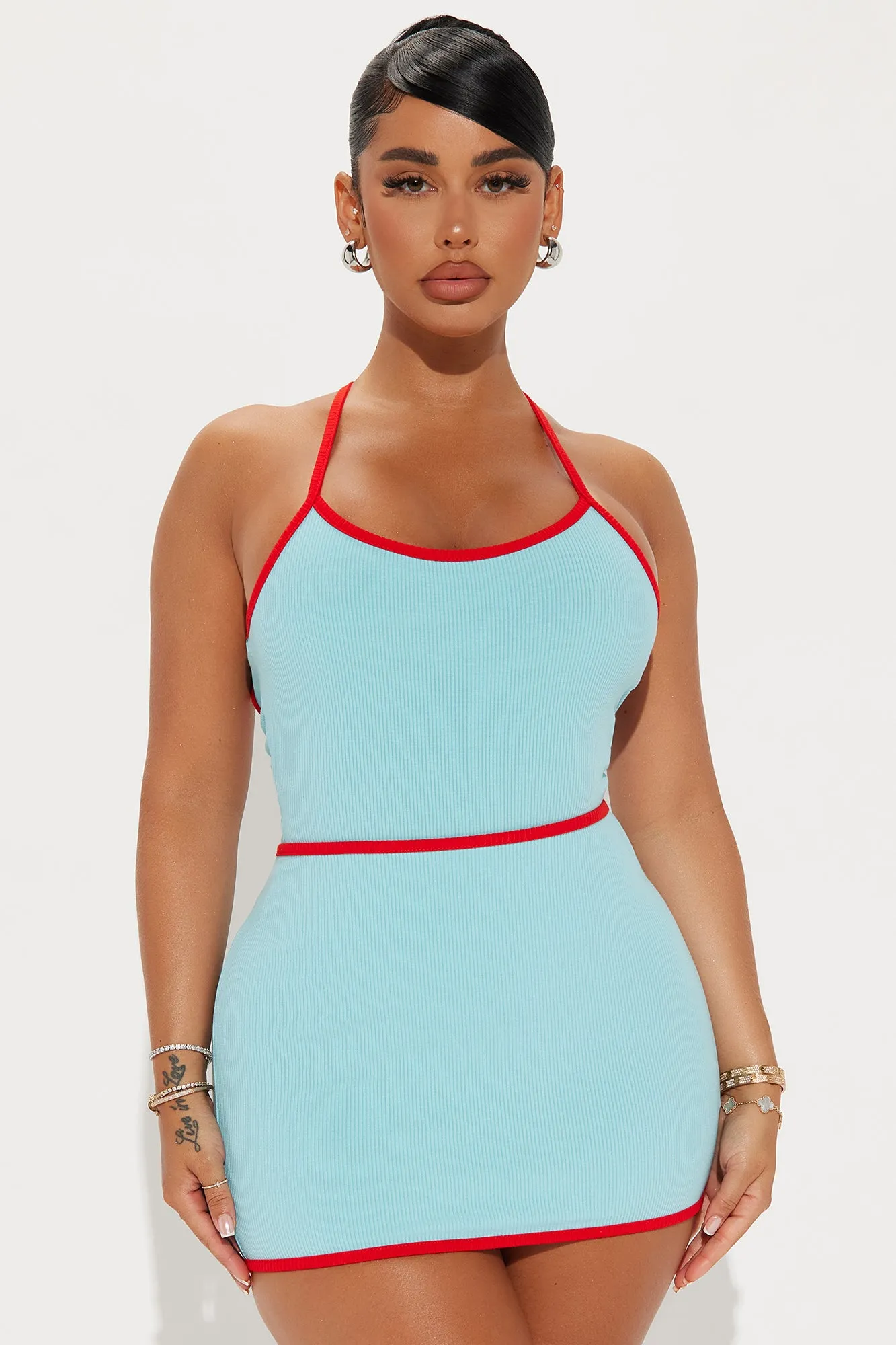 Lilah Snatched Skirt Set - Turquoise/combo