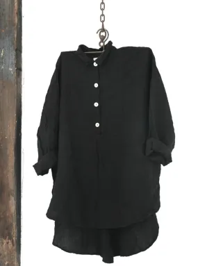 Linen Tuxedo Shirt Black One Size