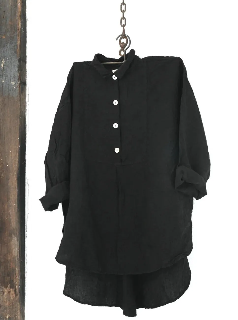 Linen Tuxedo Shirt Black One Size