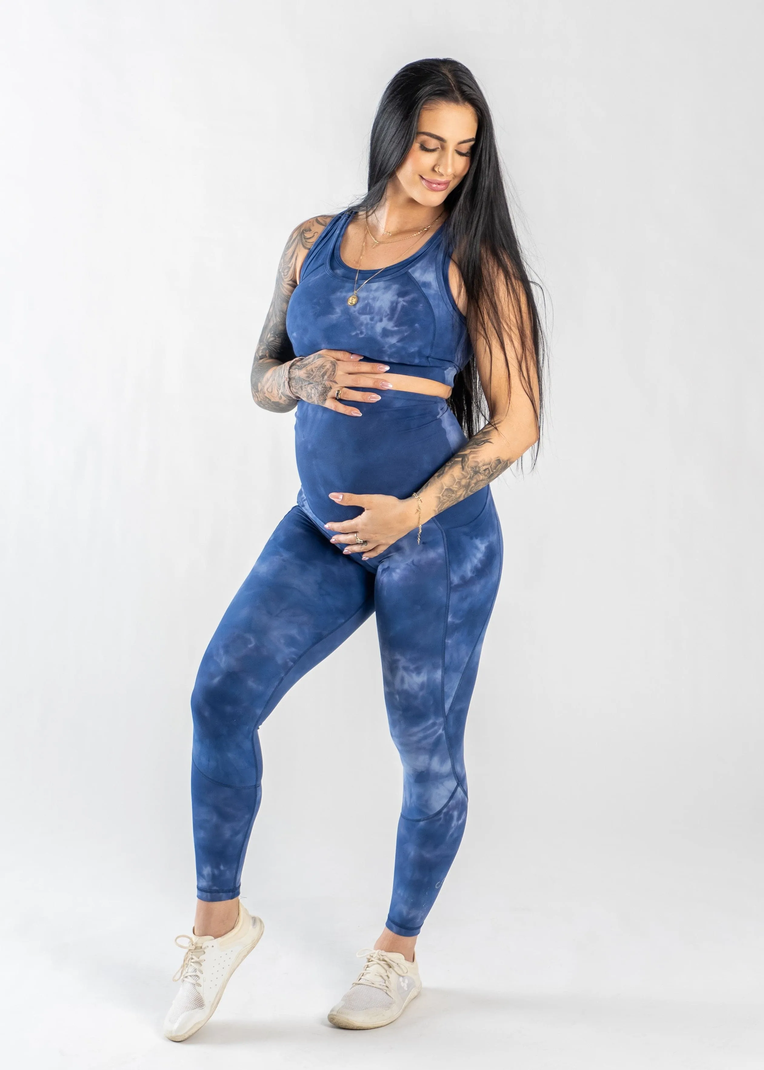 Maternity Leggings With Pockets | Blue Tie-Dye