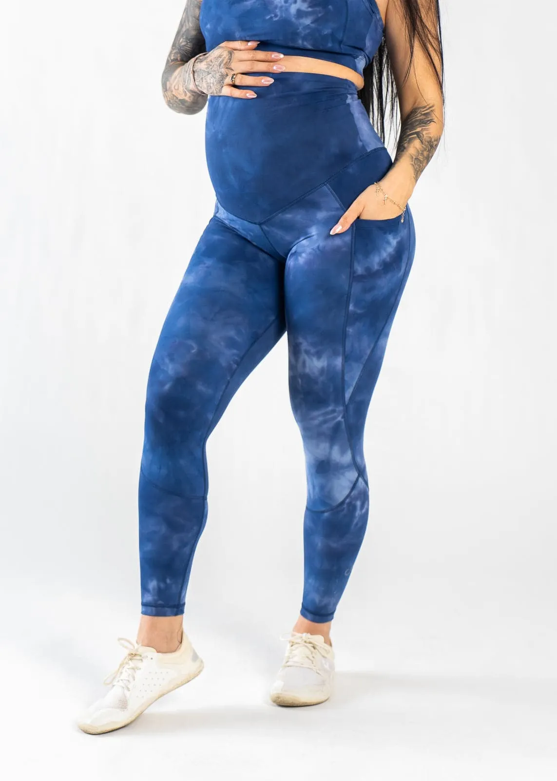 Maternity Leggings With Pockets | Blue Tie-Dye