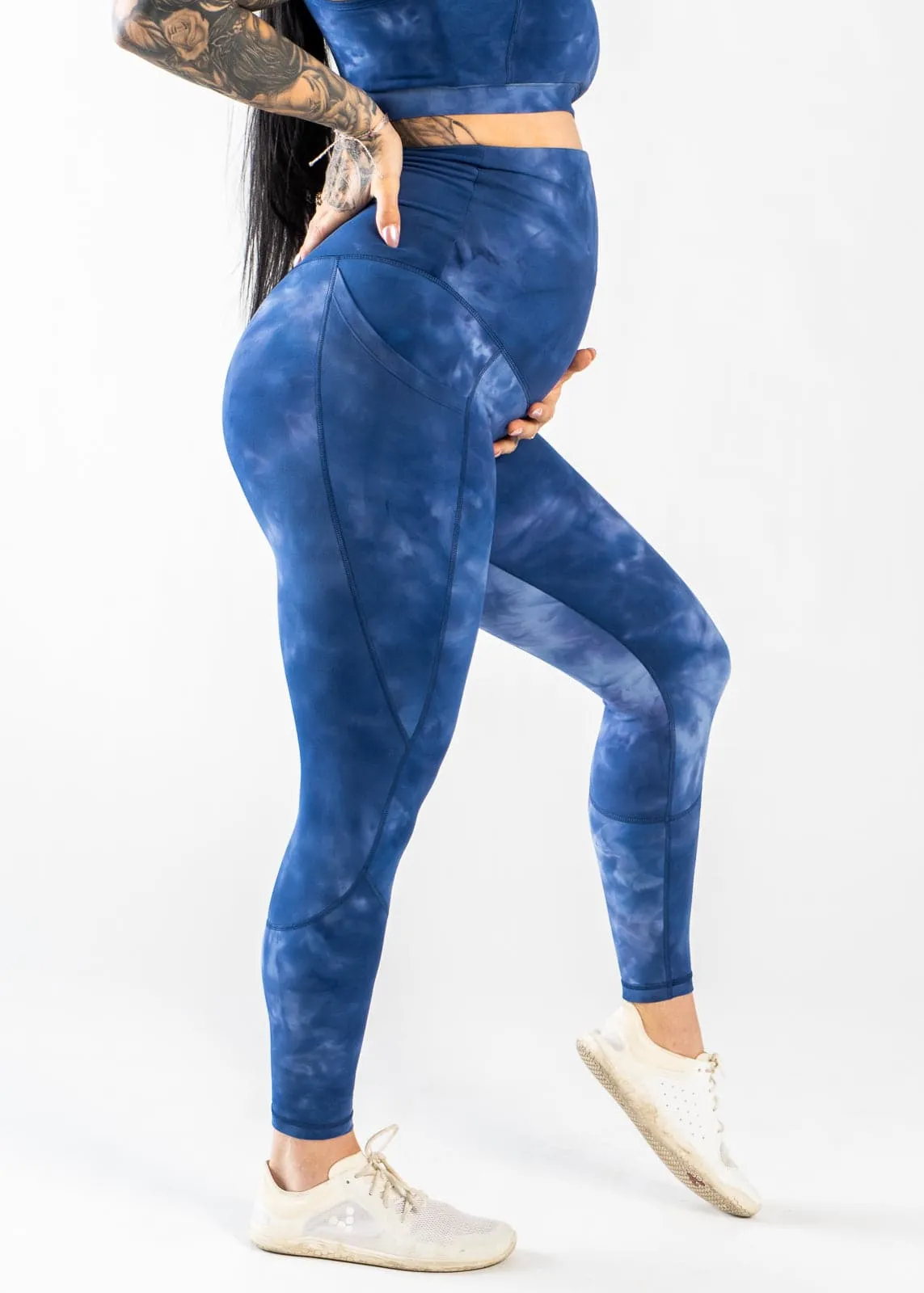 Maternity Leggings With Pockets | Blue Tie-Dye