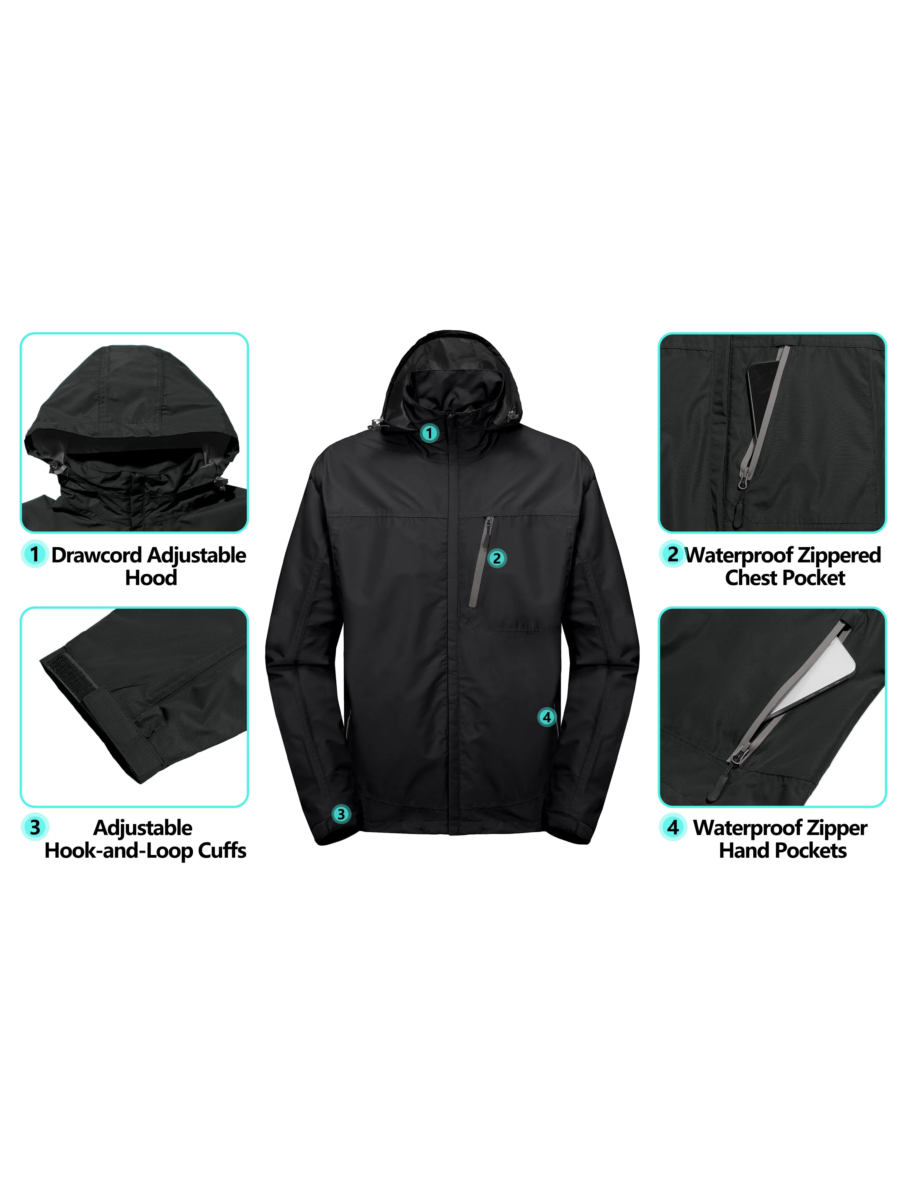 Men's Waterproof Hooded Hiking Travel Rain Shell Jacket