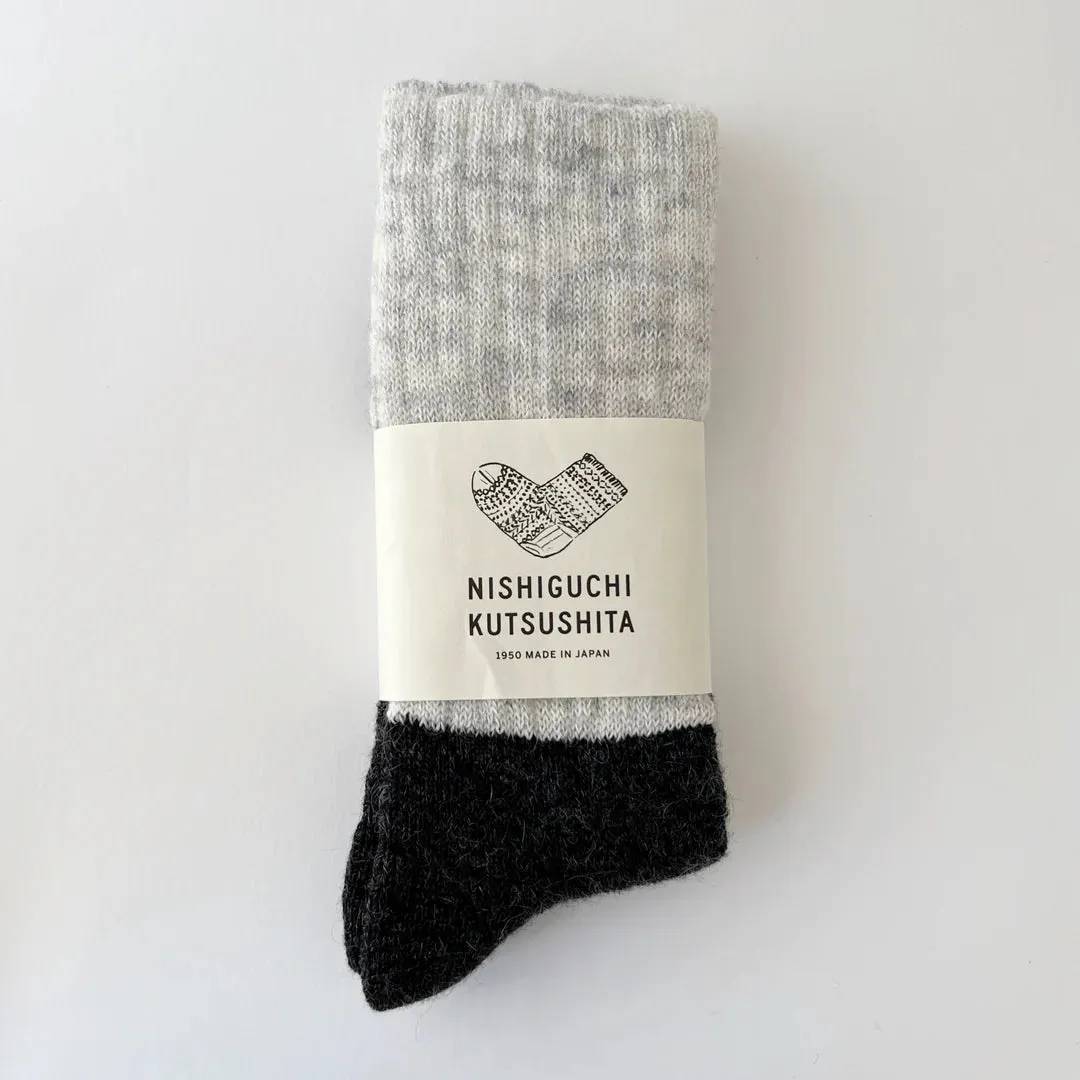 nishiguchi kutsushita : oslo mohair wool pile socks - Black and Marle