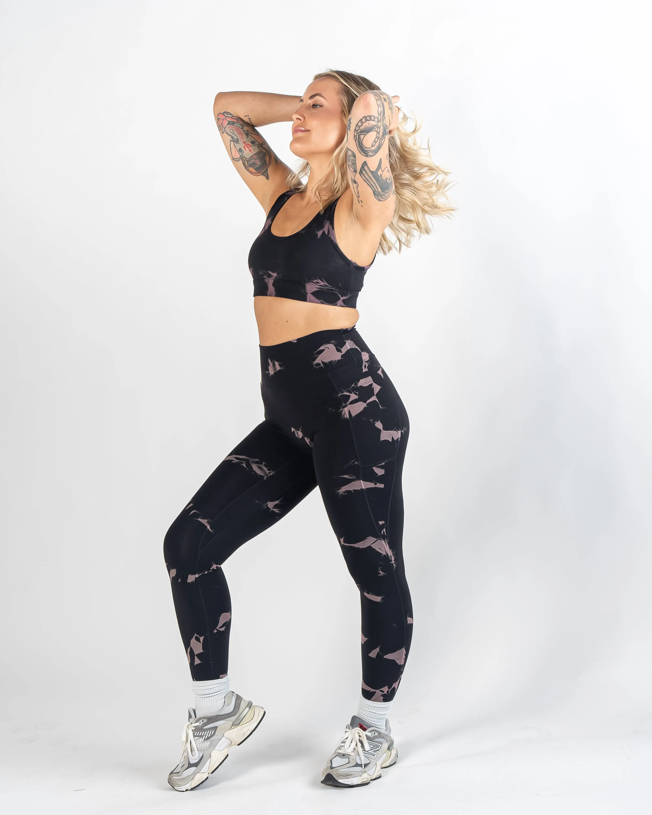 NKD Leggings With Pockets | Black & Pink Marble