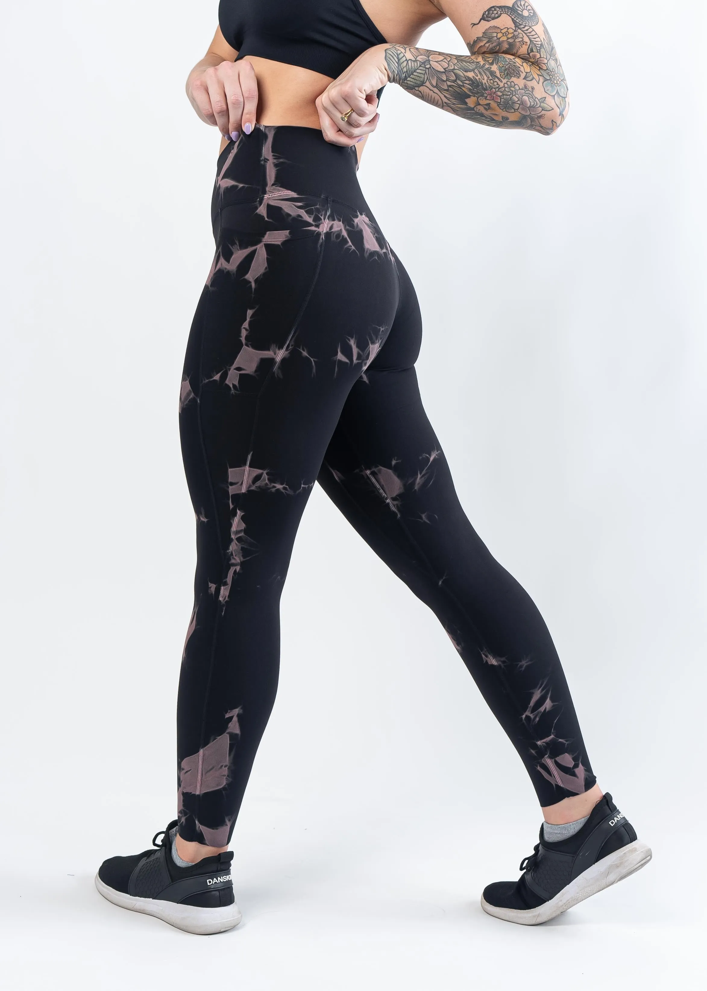 NKD Leggings With Pockets | Black & Pink Marble