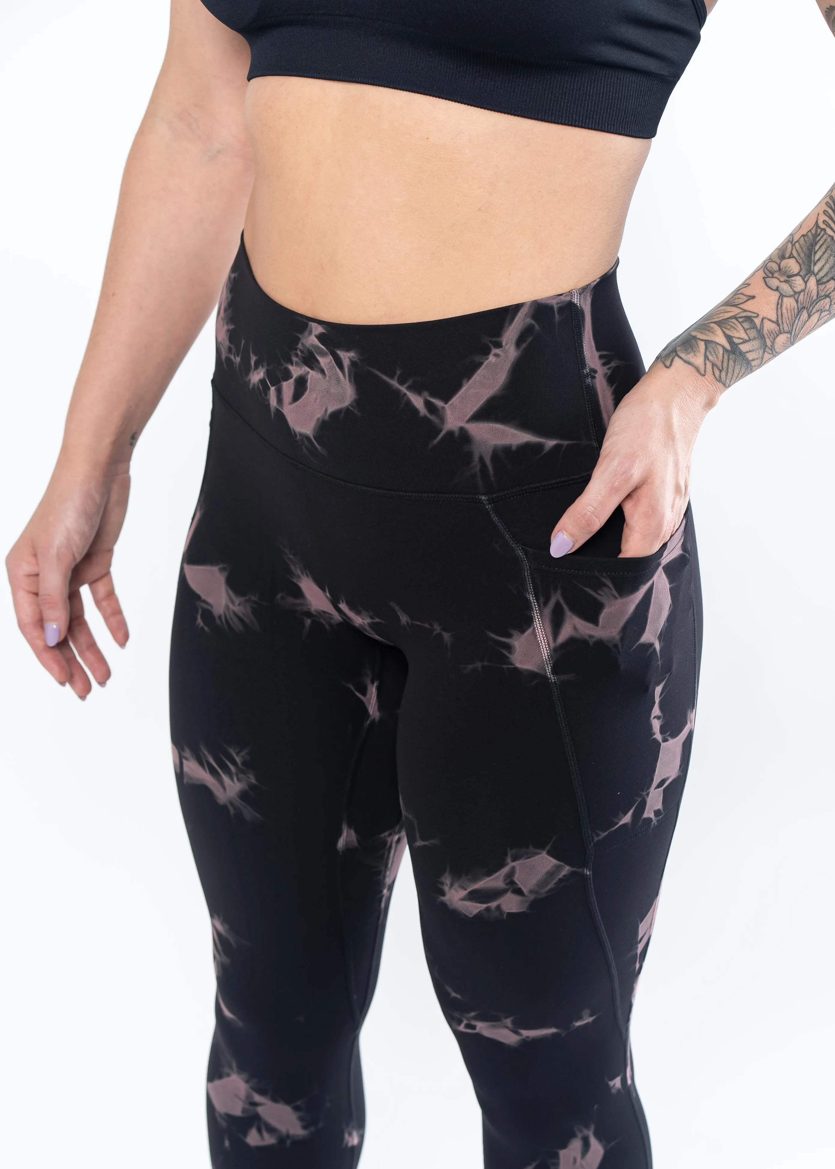 NKD Leggings With Pockets | Black & Pink Marble