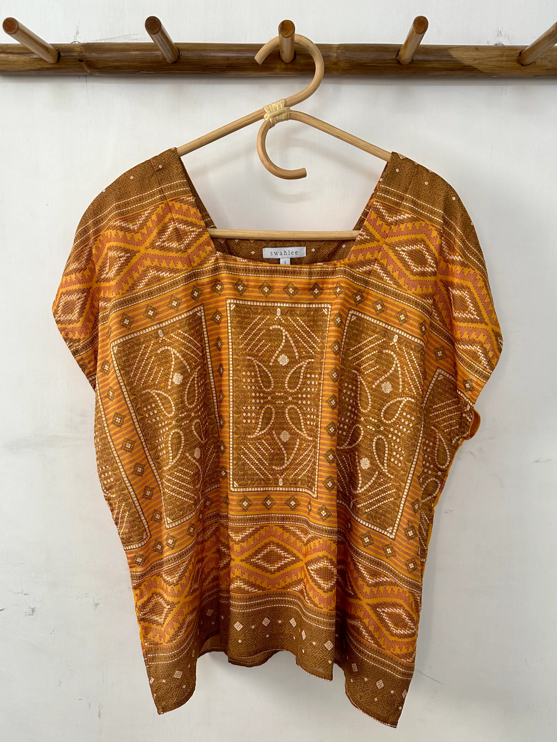 Orange & Brown Mandala Square Neck Top - L