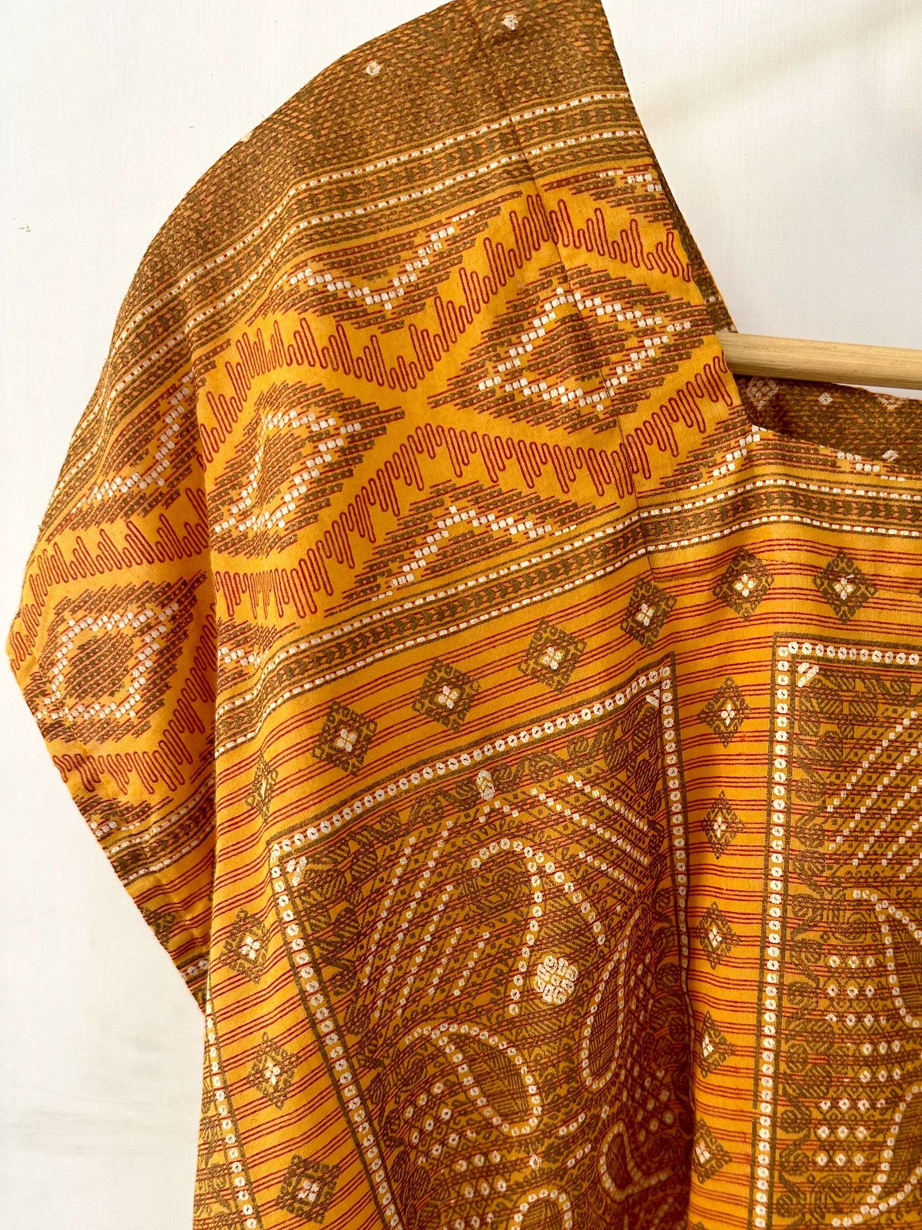 Orange & Brown Mandala Square Neck Top - L