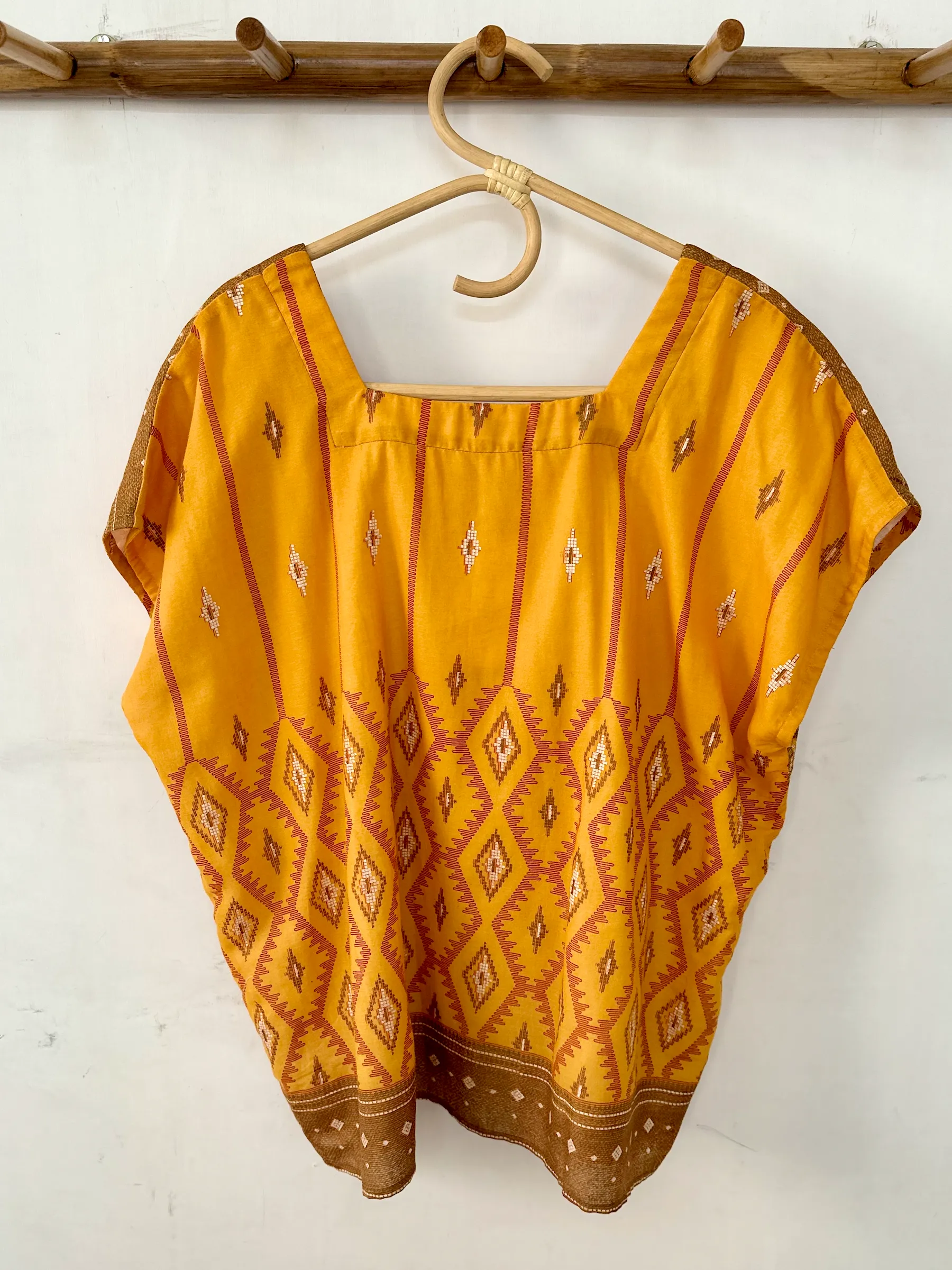 Orange & Brown Mandala Square Neck Top - L