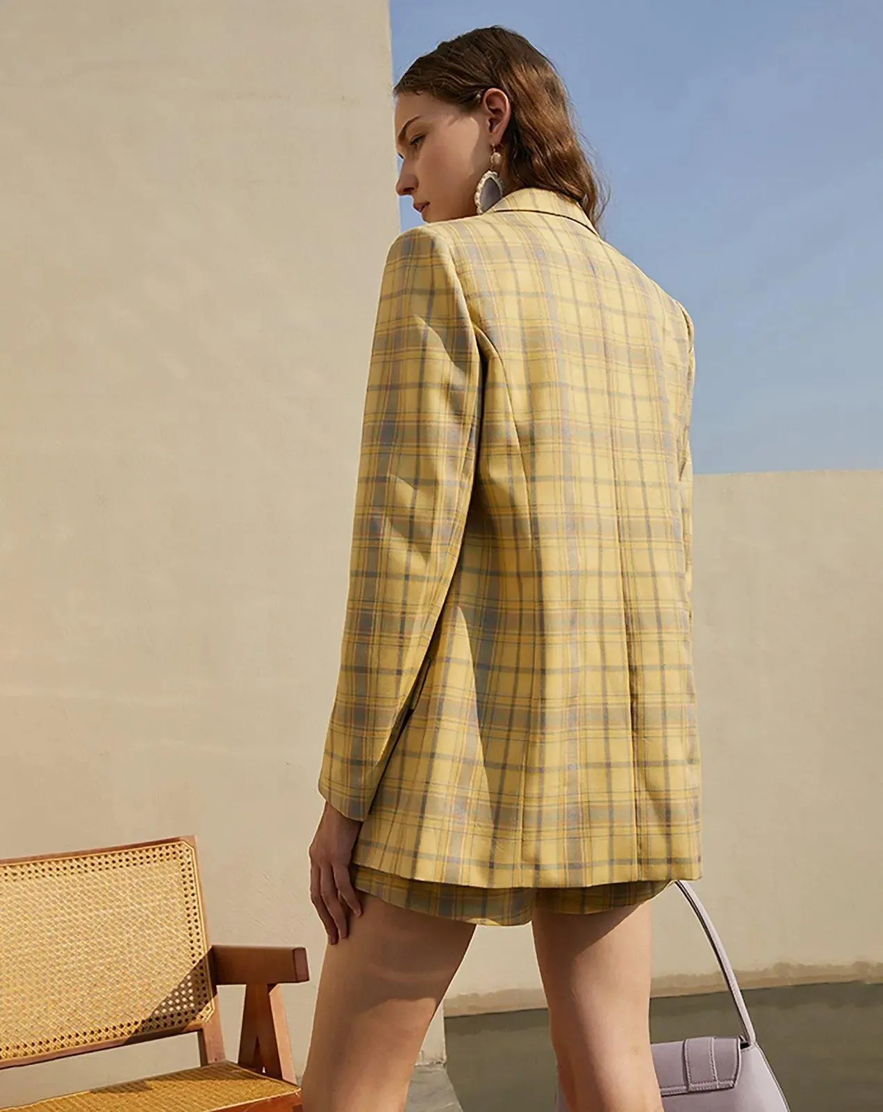 Plaid Long Sleeve Blazer Skirt Set