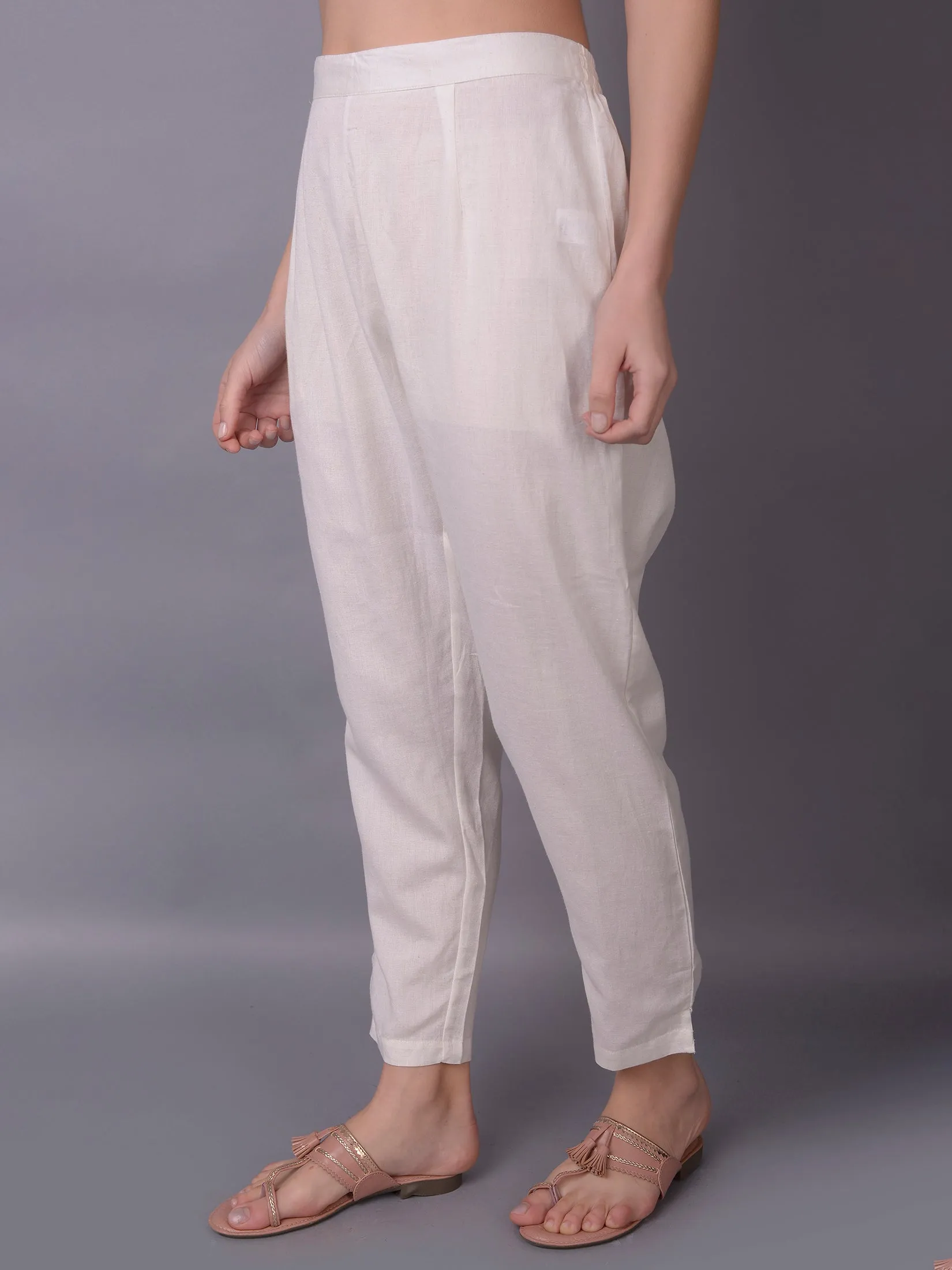 Plain Liva Rayon Off White Trouser