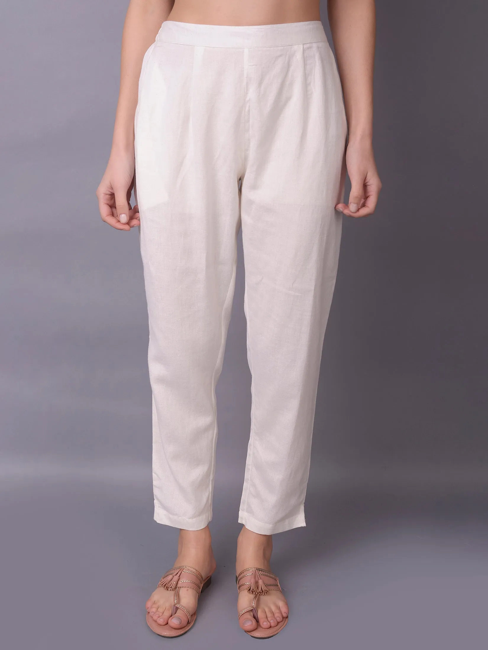 Plain Liva Rayon Off White Trouser