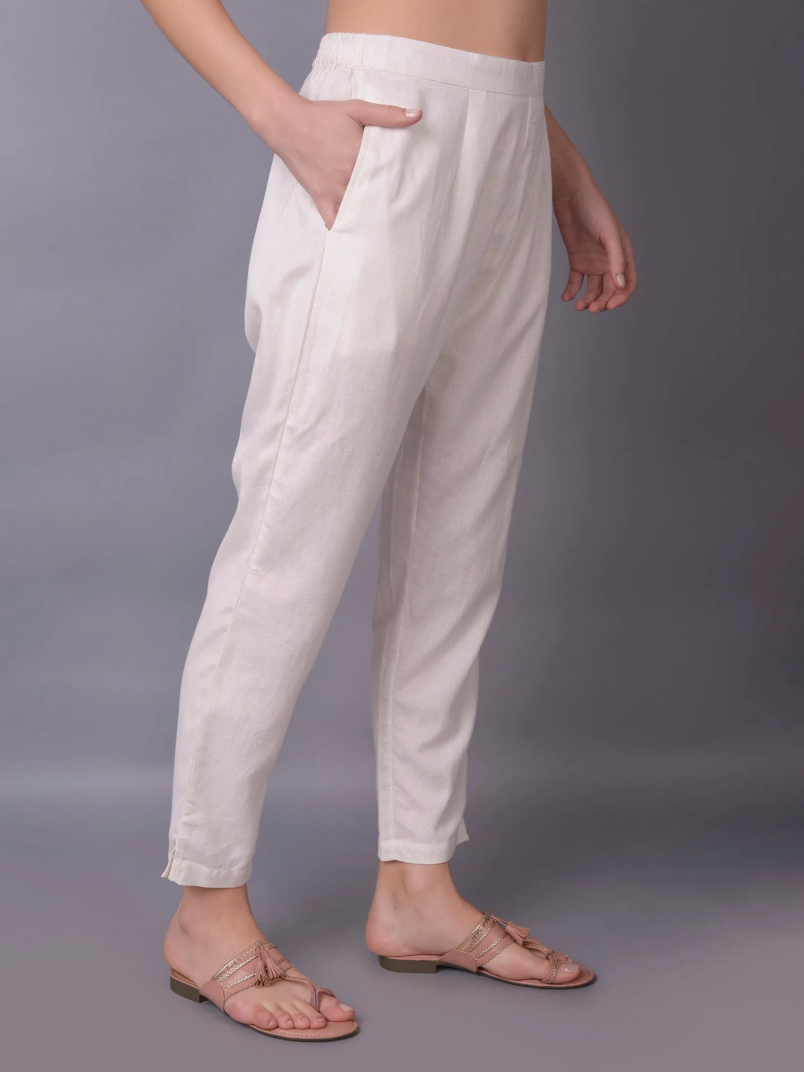 Plain Liva Rayon Off White Trouser