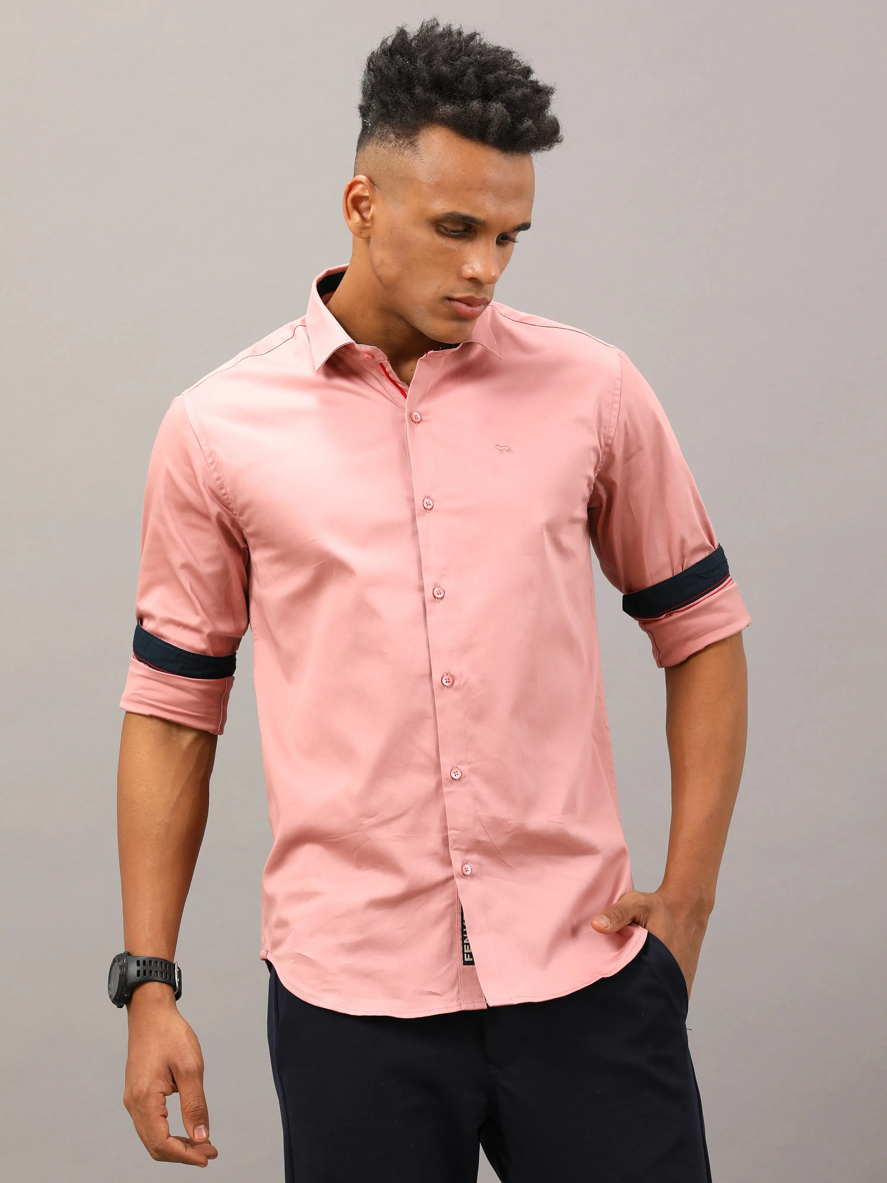 Plain Peach Shirt Full Sleeve