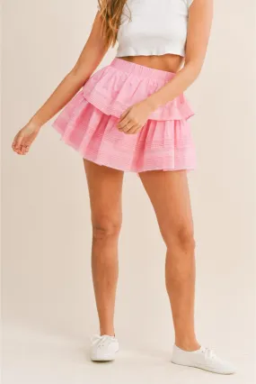 Priscilla Ruffle Lace Mini Skirt - Pink