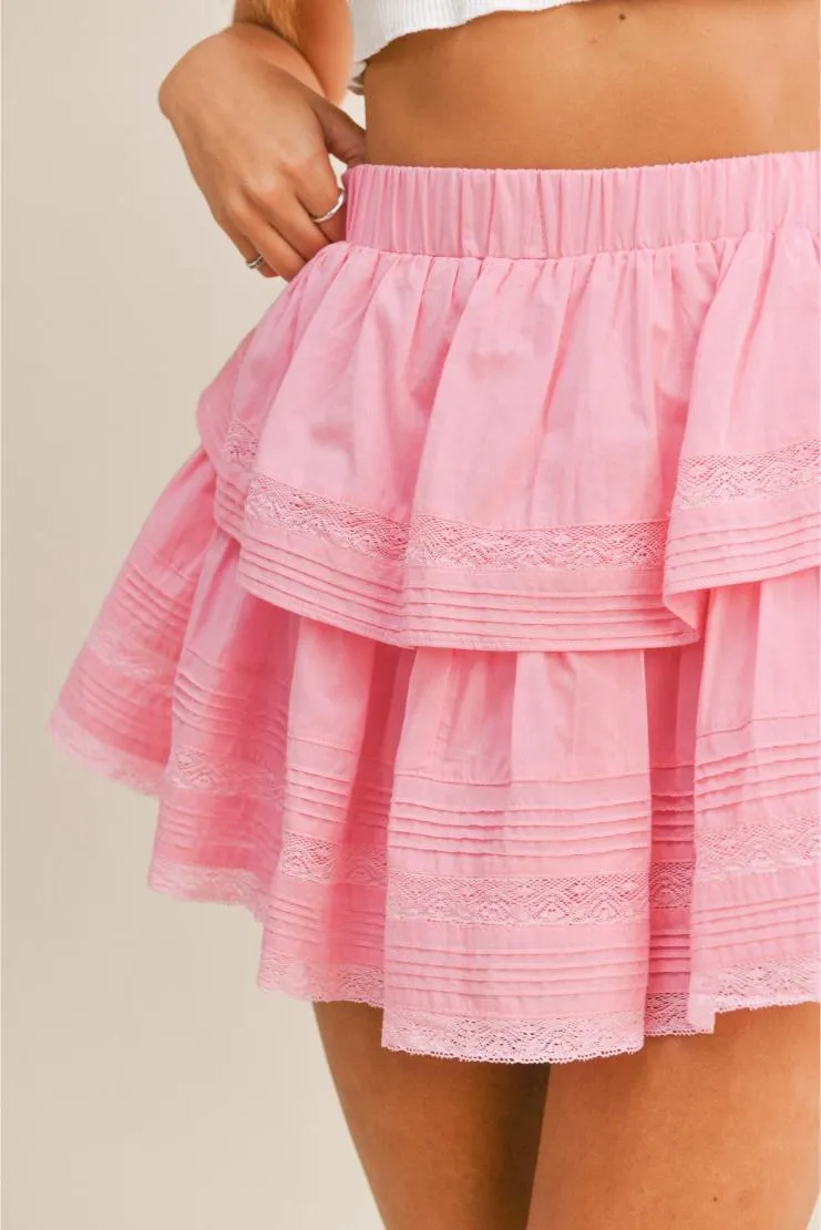 Priscilla Ruffle Lace Mini Skirt - Pink