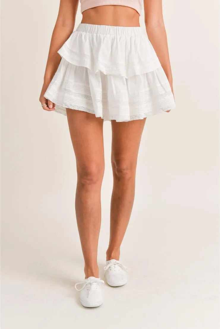 Priscilla Ruffle Lace Mini Skirt - White