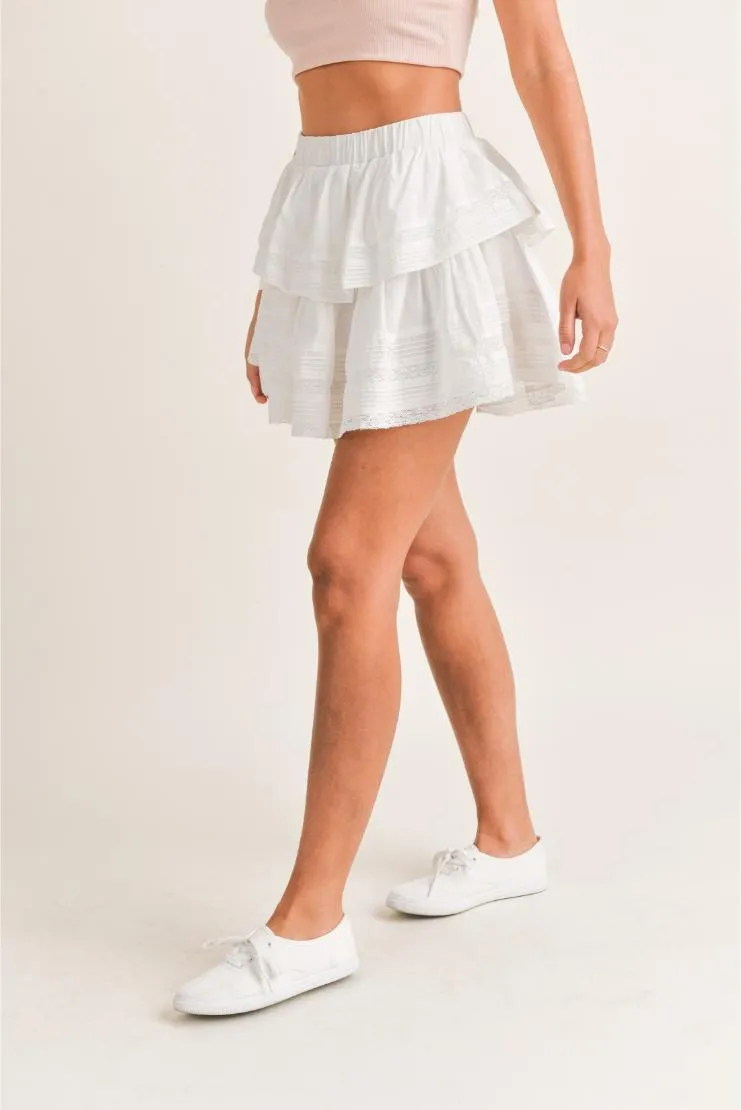 Priscilla Ruffle Lace Mini Skirt - White