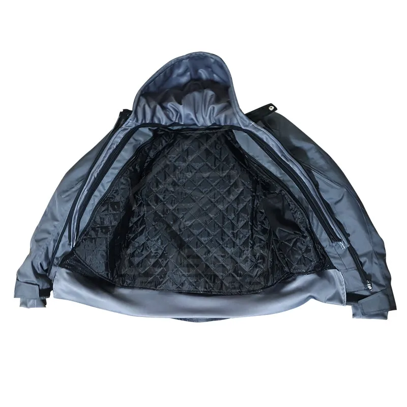 "Grey Utility" Air Ventilation and Hooded Breathable and Waterproof Textile Motorcycle Jacket with armor protectors