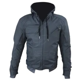 "Grey Utility" Air Ventilation and Hooded Breathable and Waterproof Textile Motorcycle Jacket with armor protectors