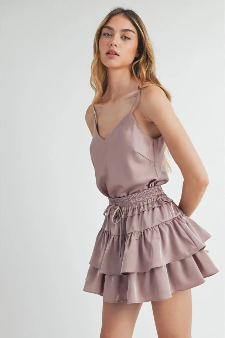 Rachel Satin Cami and Ruffle Tiered Mini Skirt Set (Sold Separately) - Lavender