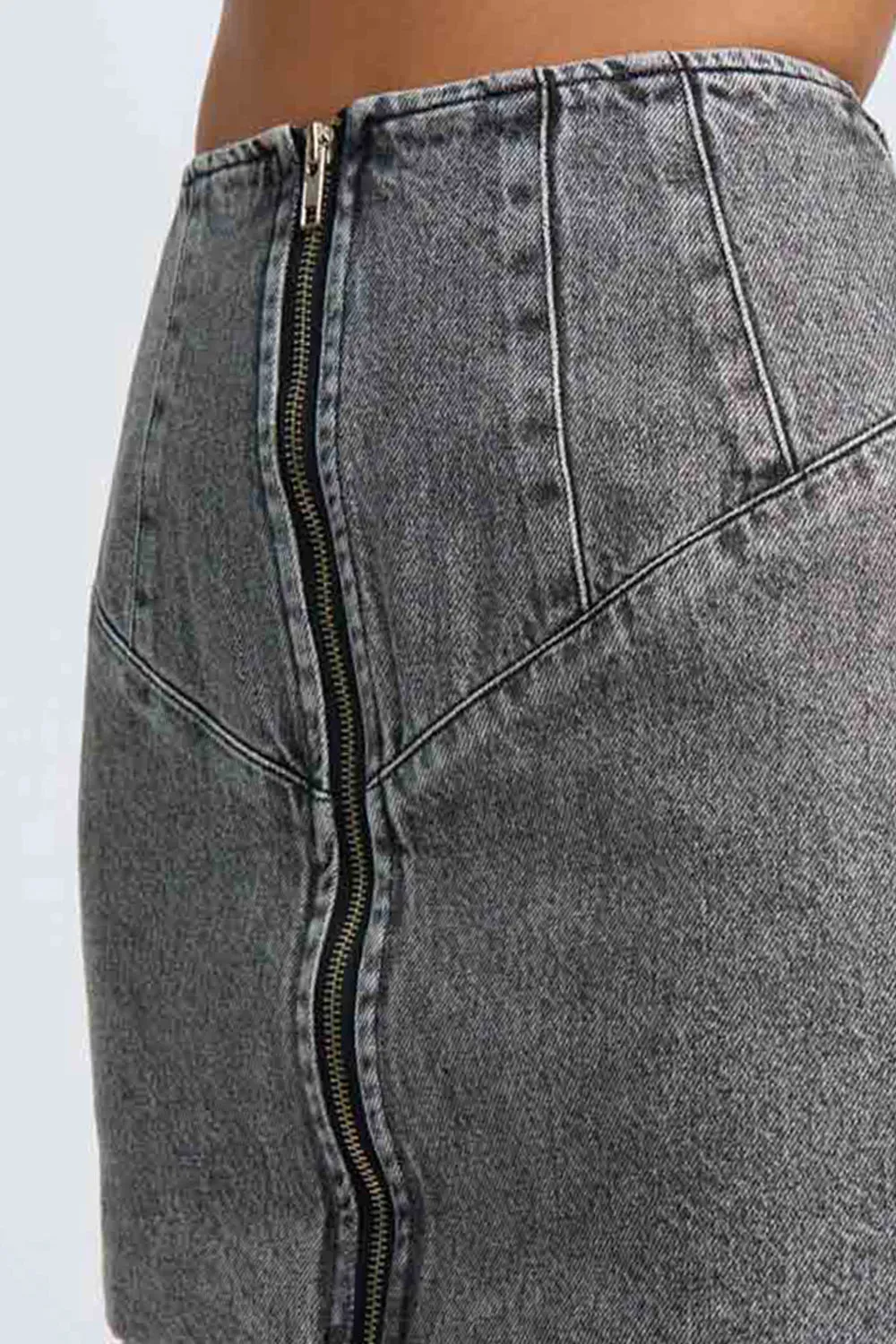 Rebel Zip Denim Mini | Final Sale - Grey Stone Wash