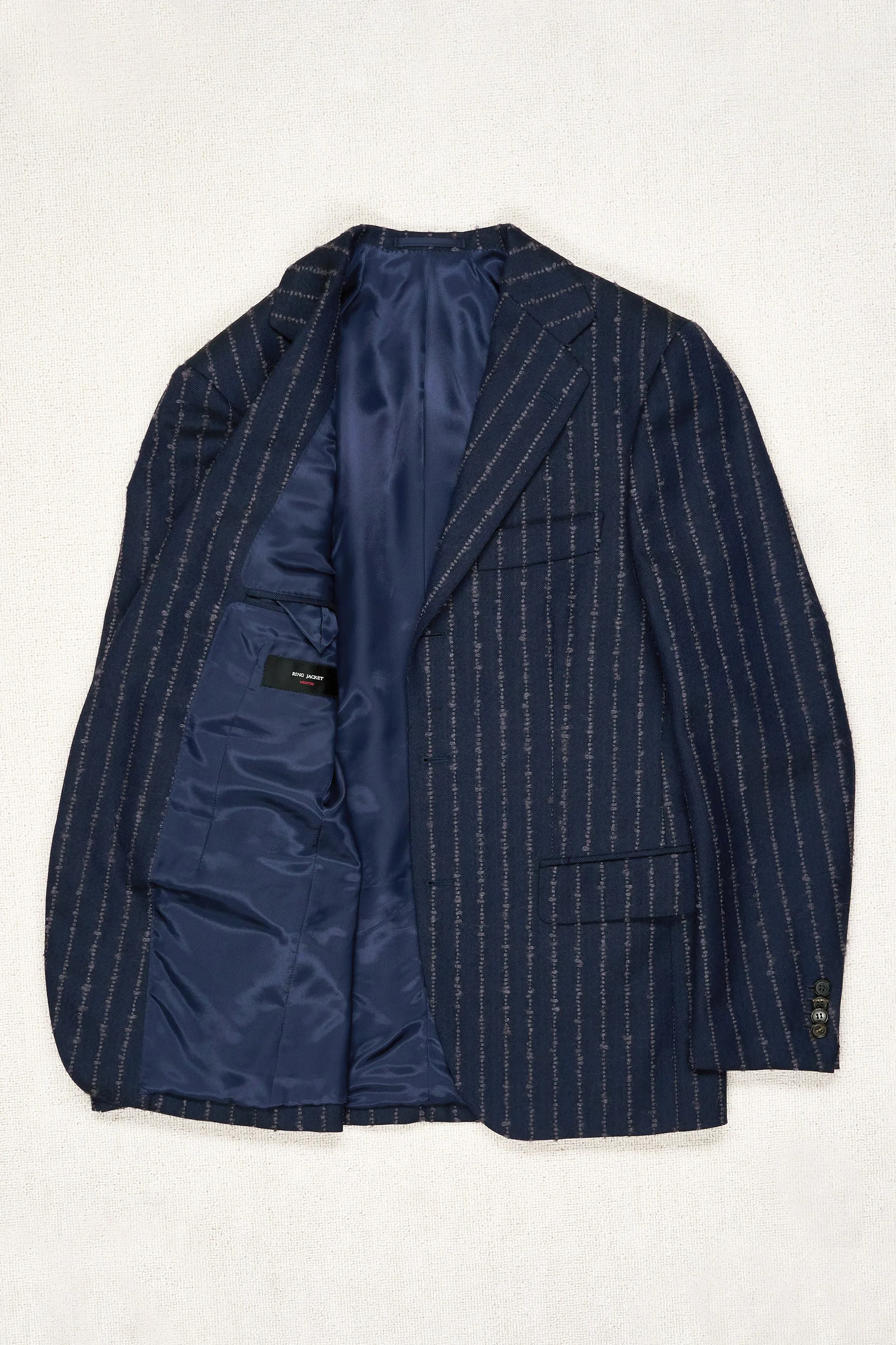 Ring Jacket Meister Navy Twill with Purple Stripe Wool Suit