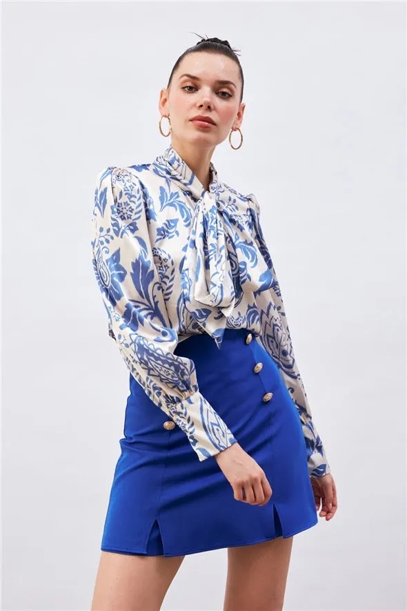 Scarf Patterned Shirt - Blue