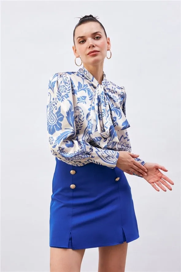 Scarf Patterned Shirt - Blue