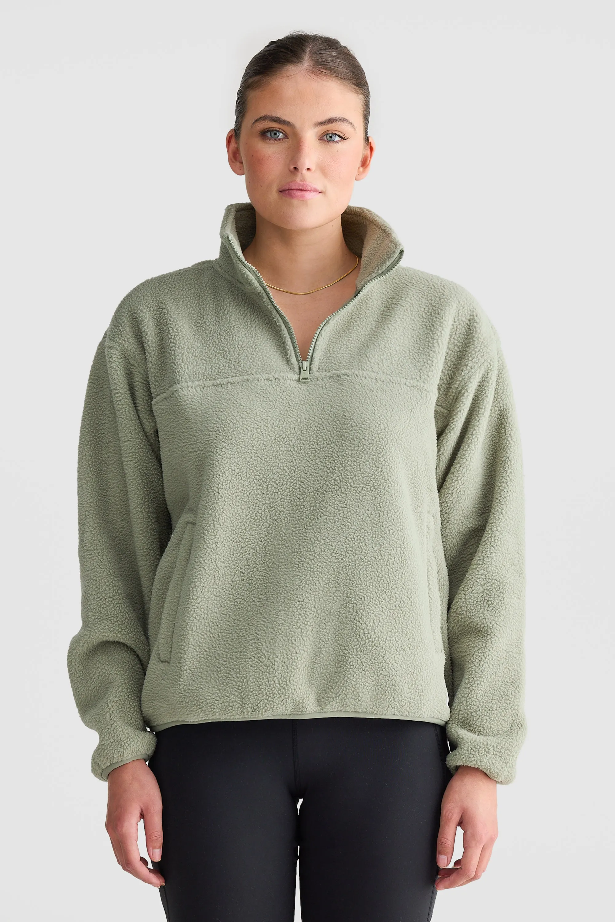 Sherpa Fleece Quarter Zip Dusty Olive