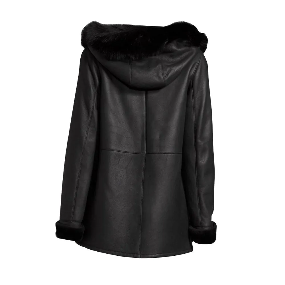 Sierra's Black Leather Jacket with Hoodie