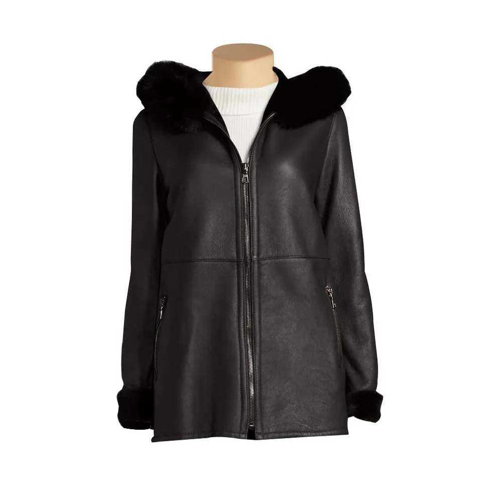 Sierra's Black Leather Jacket with Hoodie