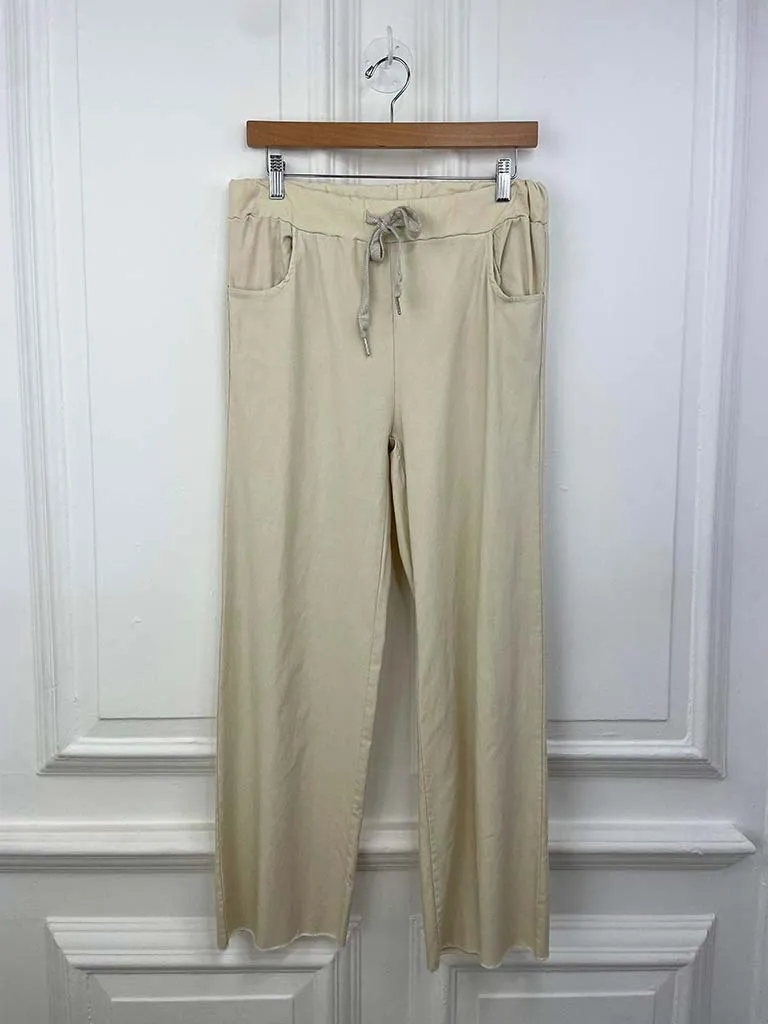 Straight Raw Edge Stretchy Trousers - Stone