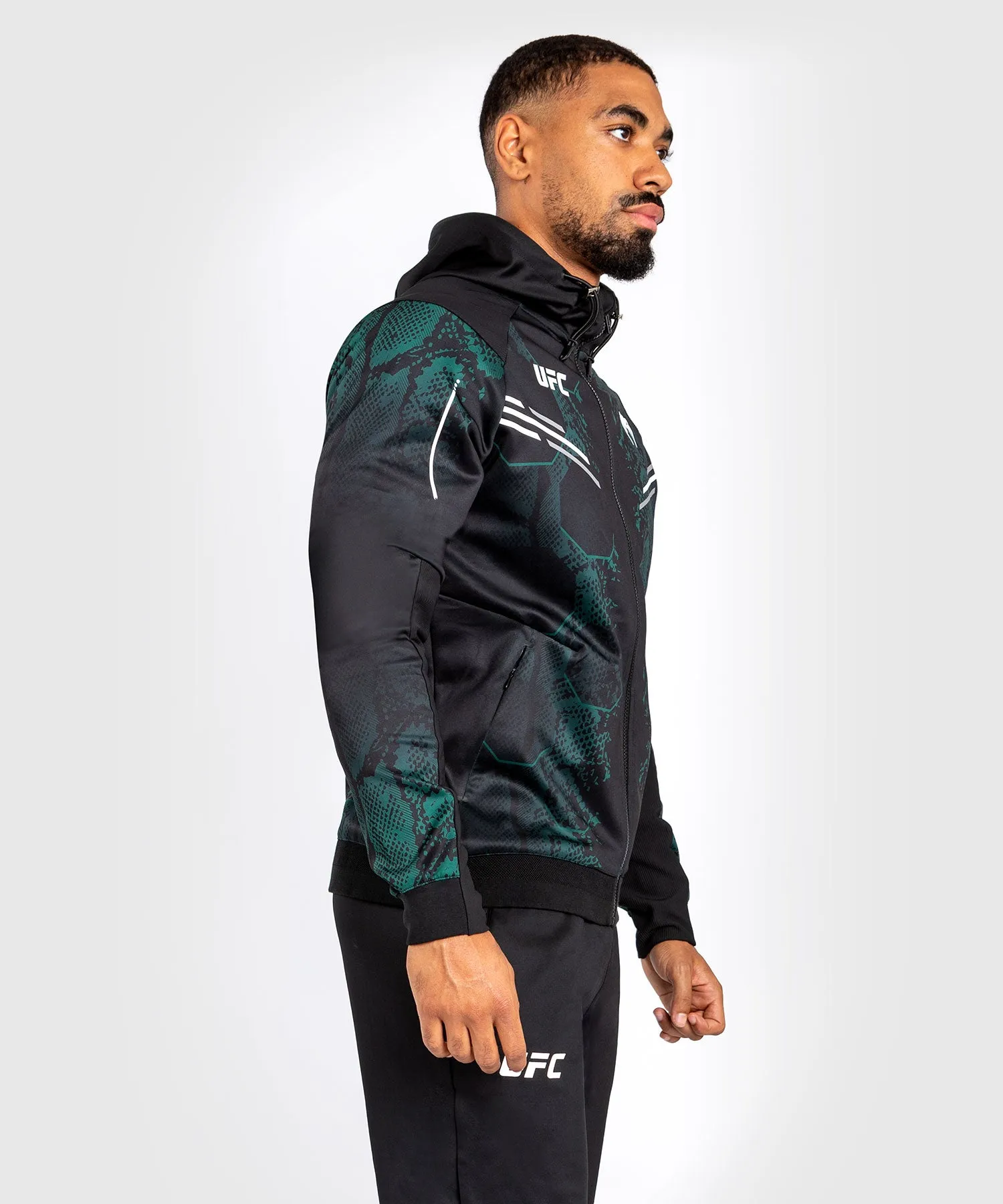 UFC Adrenaline by Venum Personalized Authentic Fight Night Men's Walkout Hoodie - Emerald Edition - Green/Black