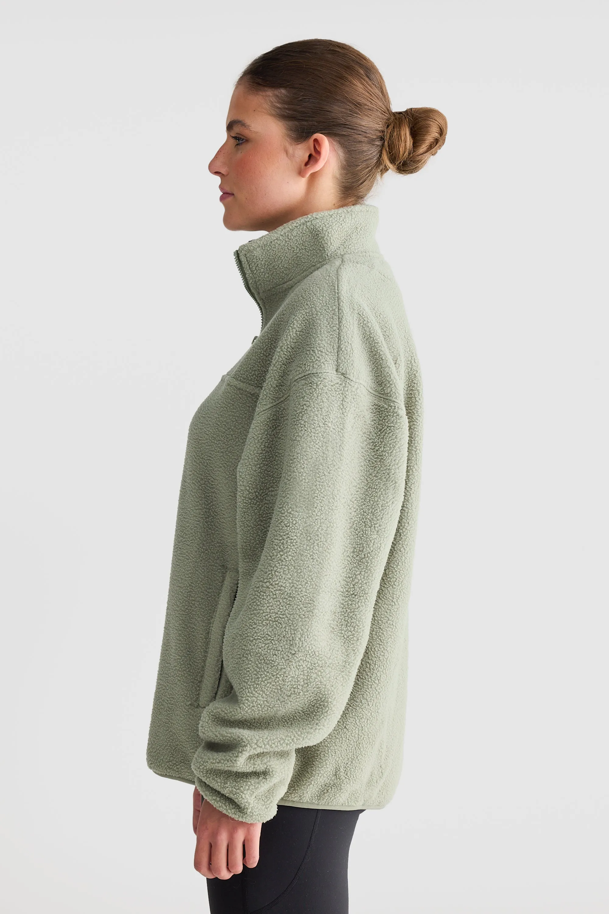 Unisex Sherpa Fleece Quarter Zip Dusty Olive