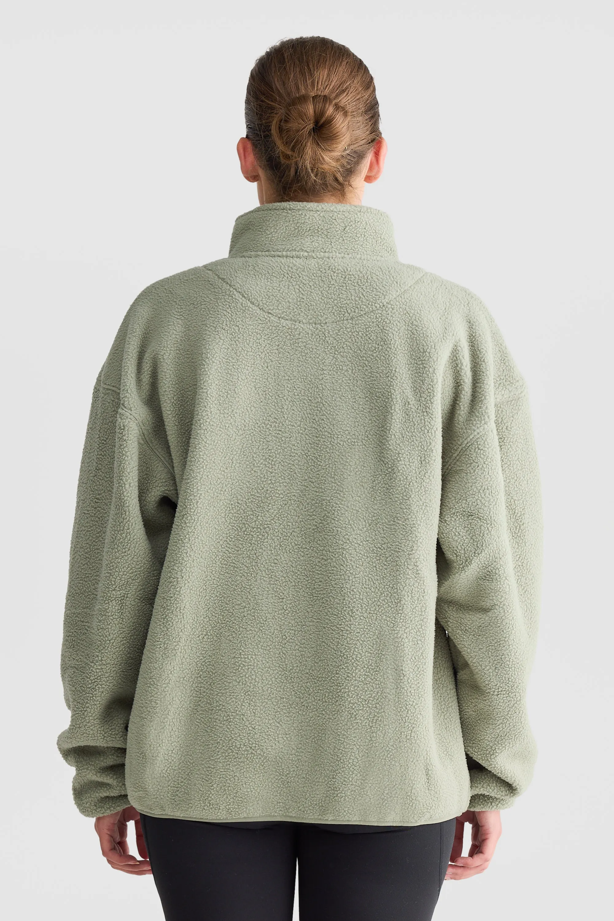 Unisex Sherpa Fleece Quarter Zip Dusty Olive