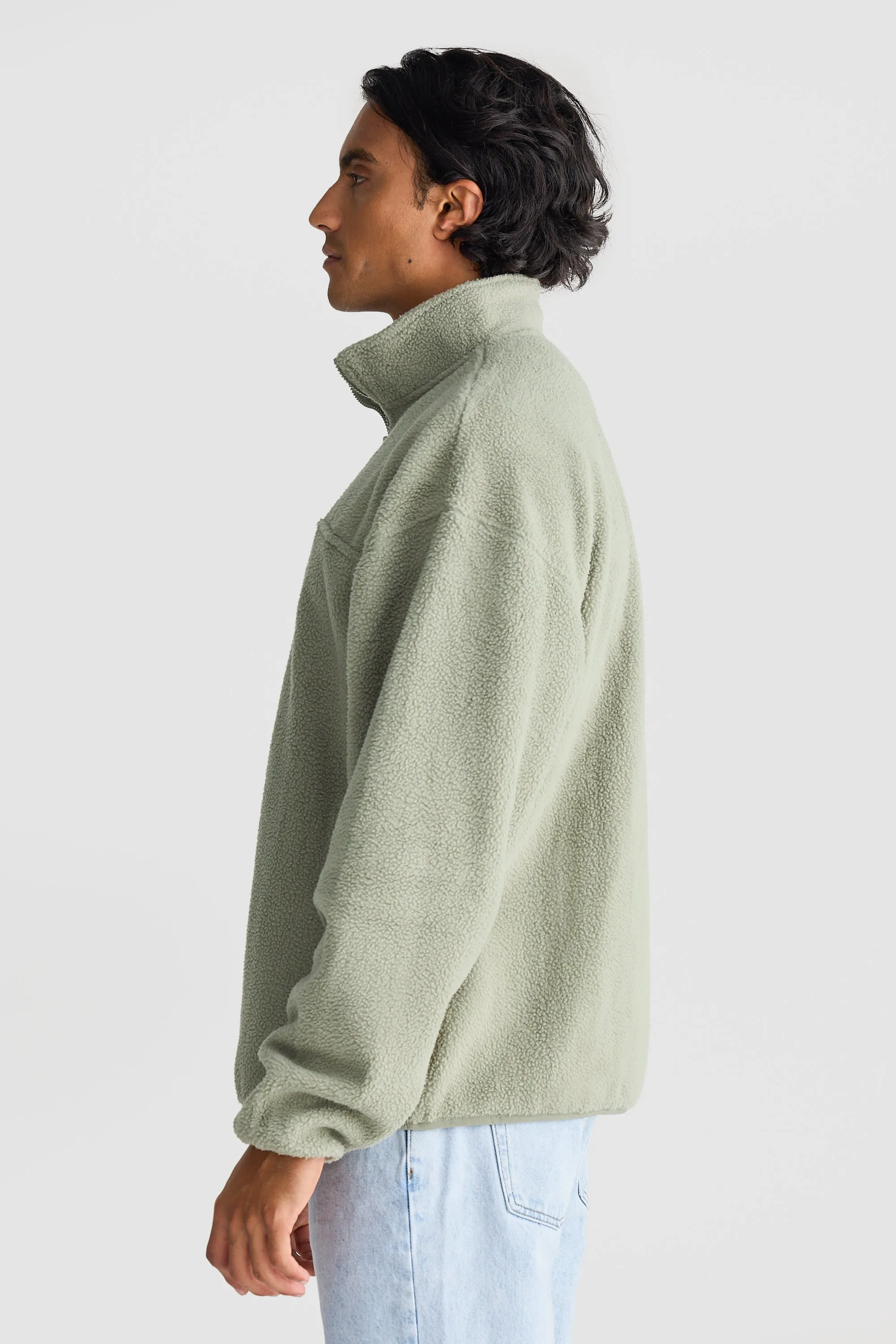 Unisex Sherpa Fleece Quarter Zip Dusty Olive