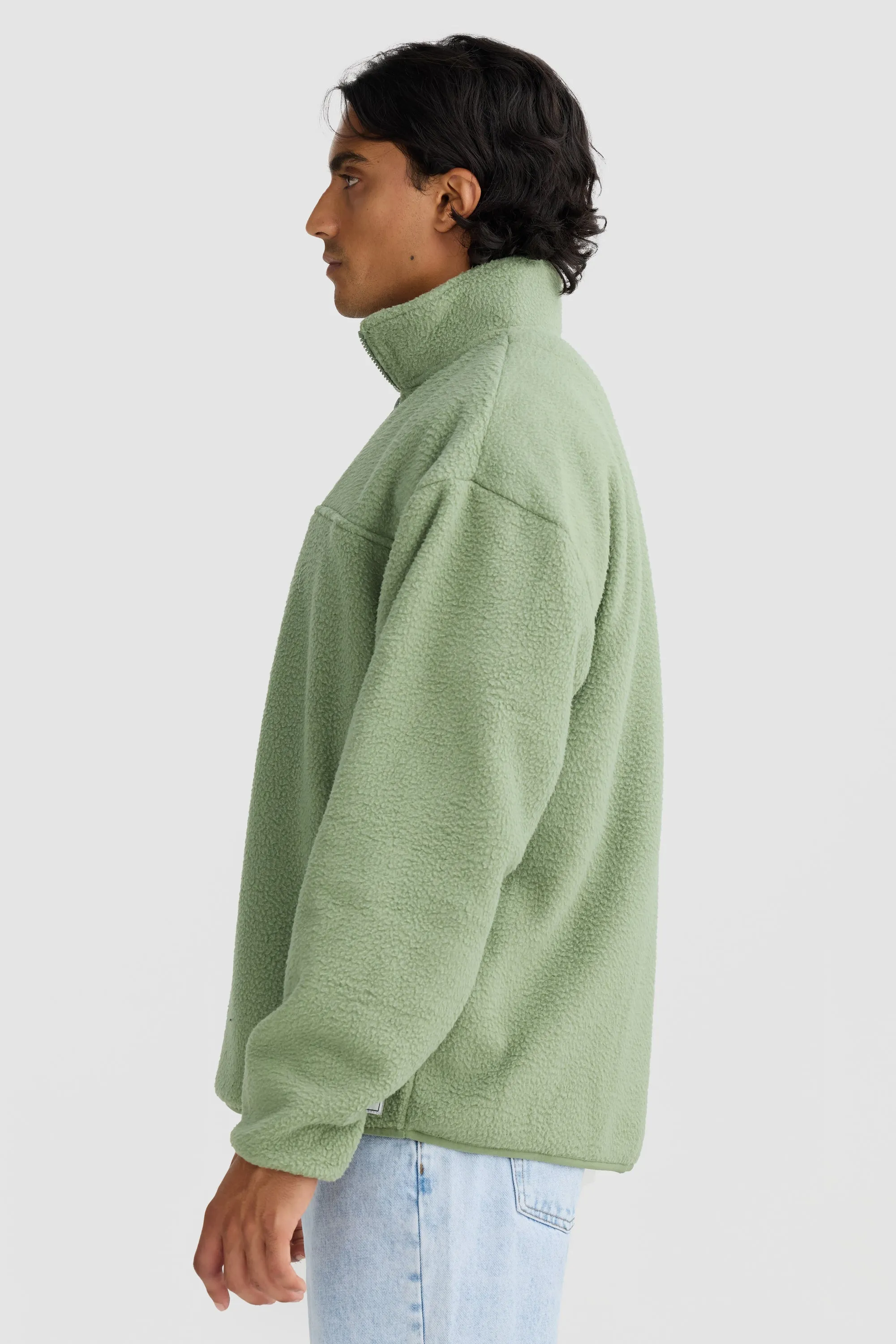 Unisex Sherpa Fleece Quarter Zip Olive