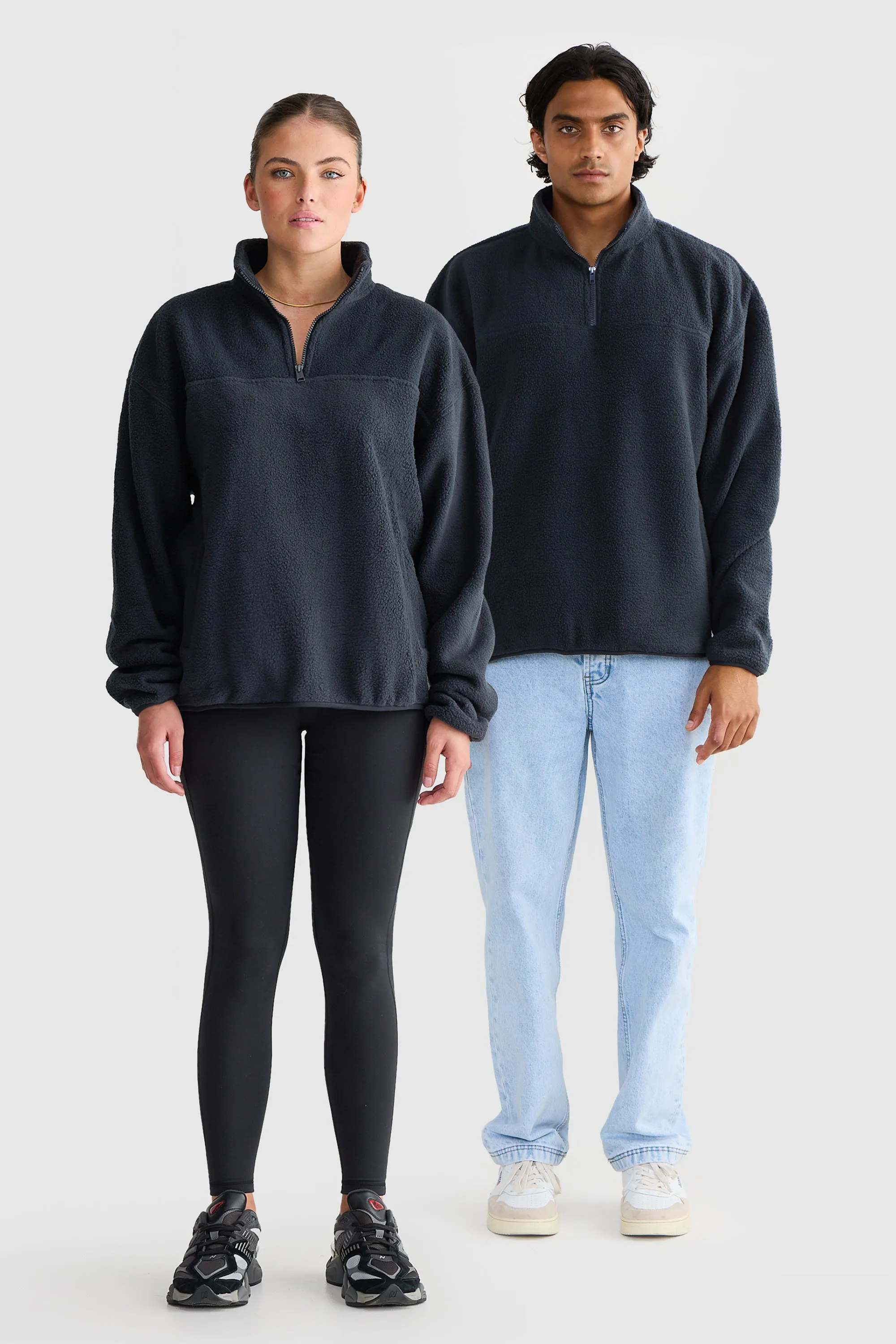 Unisex Sherpa Fleece Quarter Zip Washed Black