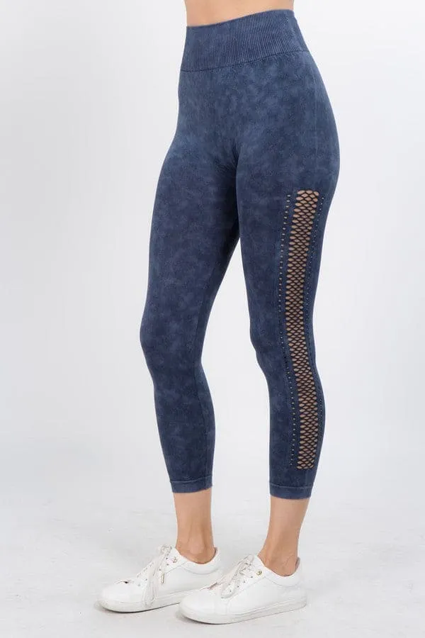 Vintage Side Mesh Capri Leggings