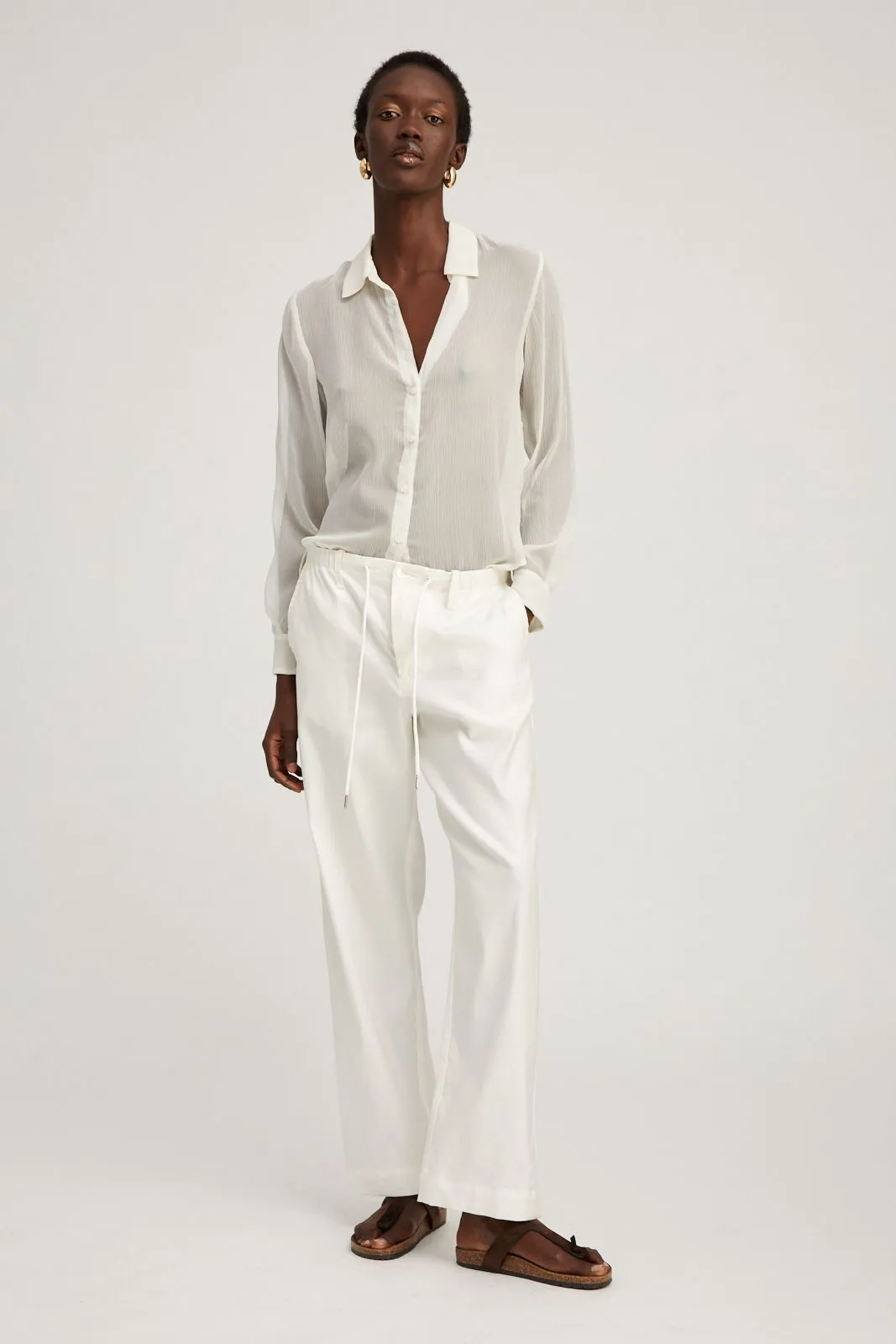 White Linen Drawstring Trousers