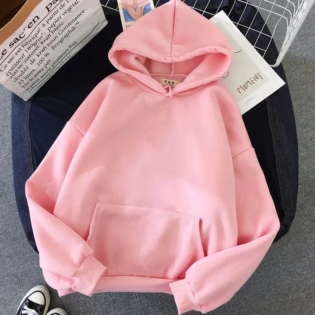 Women Solid Color Oversize Hoodie 2020 Harajuku Plus Velvet Winter Basic Sweatshirt Casual Long Sleeve Thicken Hooded Tops Hoody