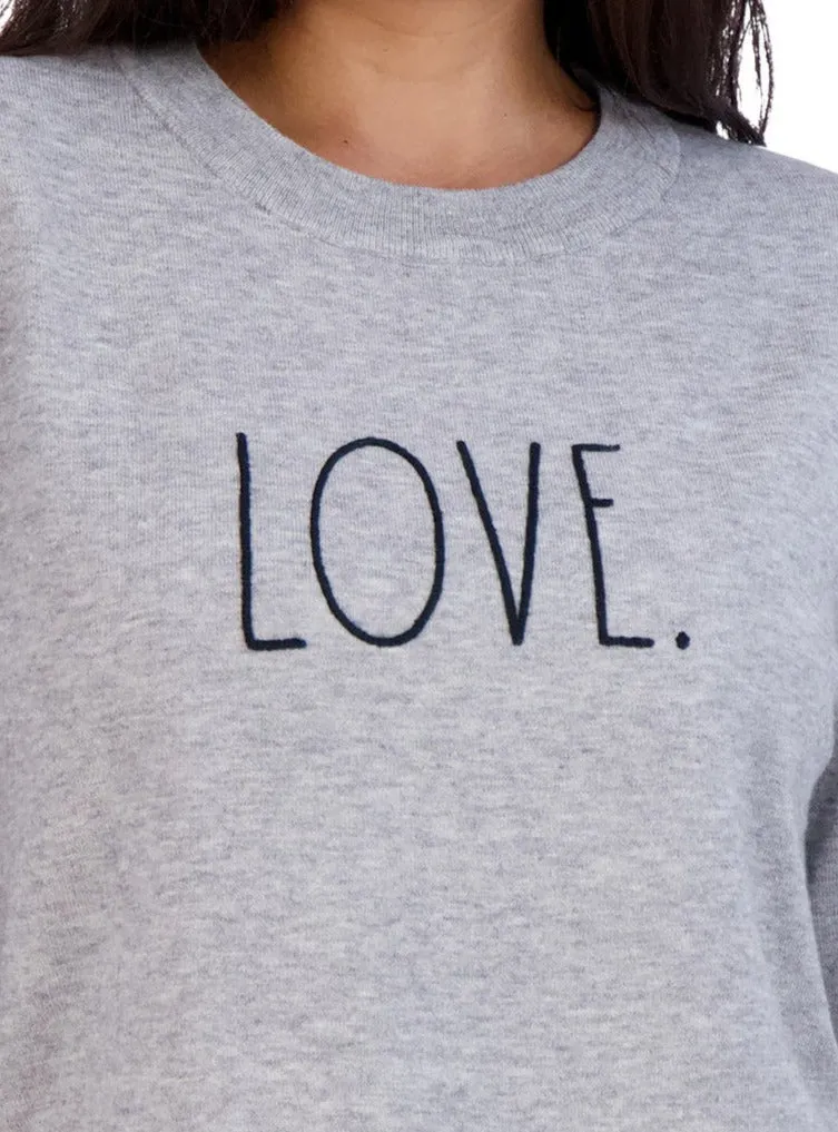 Women's Embroidered "LOVE" Knit Gray Sweater