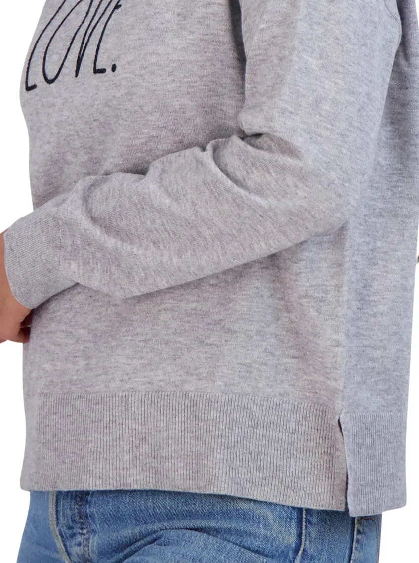 Women's Embroidered "LOVE" Knit Gray Sweater