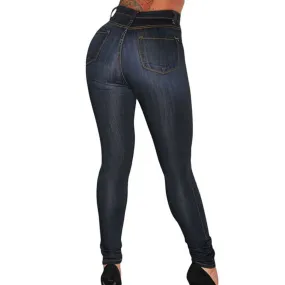 Women's High Waist casual Jeans Slim Cotton Dark Wash Denim Skinny Jeans